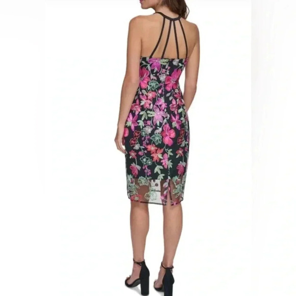 GUESS Embroidered-Floral Mesh Sheath Midi Colorful Springtime Dress Size 12 NEW - Picture 2 of 7